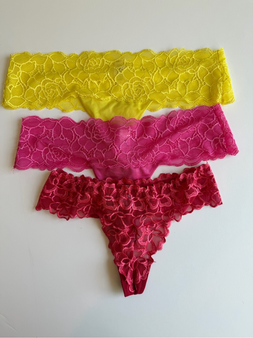 Victoria's Secret Lace Bikini & Thong Trio - Yellow, Pink, Berry
